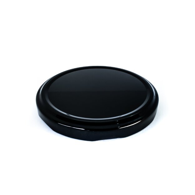 Užsukamas metalinis dangtelis Ø82 mm, juodas su saugumo mygtuku